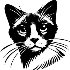 SVG file portrait cat black and white vector, file for printing, cutting