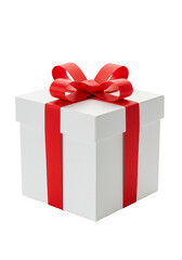 Fototapeta premium Isolated White Gift Box With Red Ribbon Bow Transparent Background