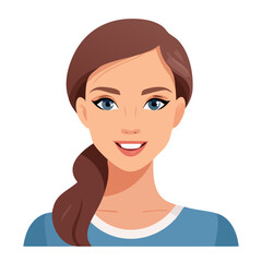 Flat Vector. Portrait of only one Woman. Simple Background.