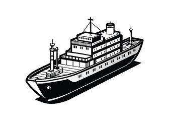 Obraz premium cargo ship black line art vector on white backgrou