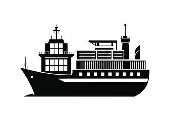 Obraz premium cargo ship black silhouette vector on white backgr