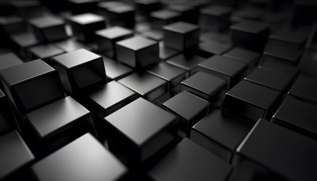 A multitude of glossy black cubes in an intricate pattern.