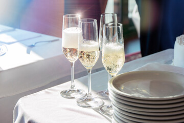Champagne glasses on the table