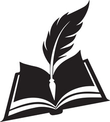 Logo for a notary in the form of a monochrome illustration of a book and a feather pen