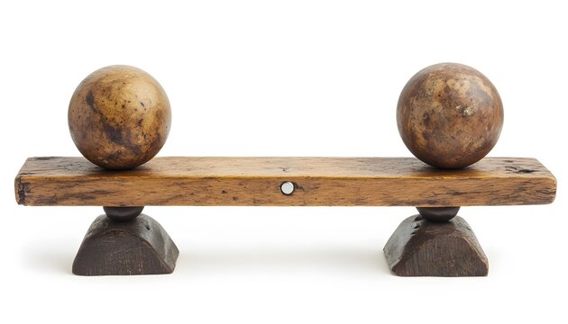 Wooden lever with balanced spheres.