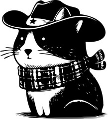 SVG file portrait cat in a hat and scarf black and white vector, file for printing, cutting