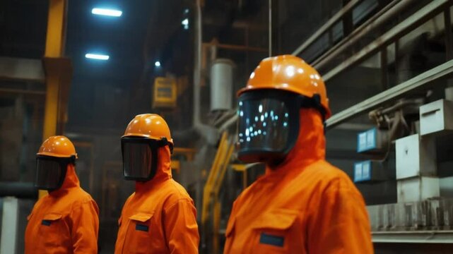 industrial workers in warehouse with safety clothing