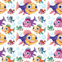 Colorful Fish Pattern with Bubbles