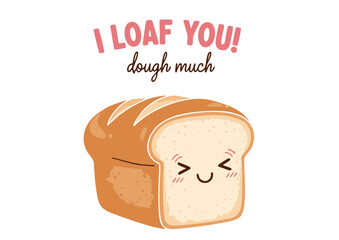 Adorable Bread Illustration I Loaf You! Cute Food Pun Graphic for Bakery, Cards, and More