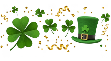 St Patricks Day Transparent Background With Shamrock Green Hat and Gold