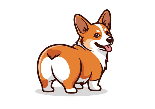 Fototapeta Adorable Cartoon Corgi Illustration Happy Dog Butt, Funny Pet Design, Vector Graphic