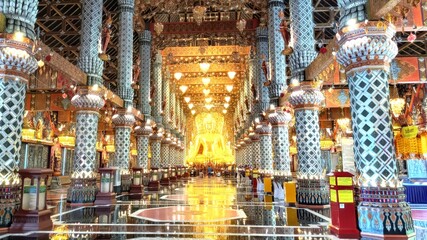 Stunning Interior of a Grand Temple with Colorful Pillars and Lights