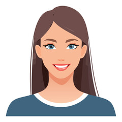 Flat Vector. Portrait of only one Woman. Simple Background.