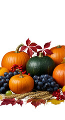 Transparent Background of Autumn Harvest with Pumpkins and Grapes