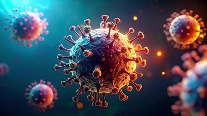virus animation, corona virus outbreak covid-19, microscopic view of floating influenza virus cells - Powered by Adobe