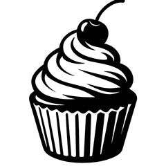 Sweet Cupcake with Cherry Topping - Classic Bakery Dessert Icon