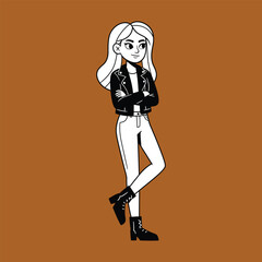 Obraz premium Fashionable Girl in Leather Jacket