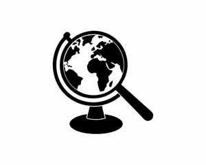 creative Silhouette simple Magnifying Glass over Globe Vector Illustration 