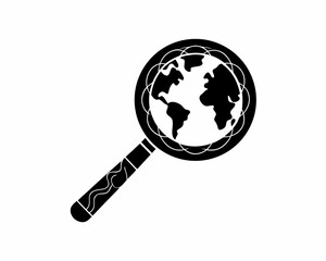 creative Silhouette simple Magnifying Glass over Globe Vector Illustration 
