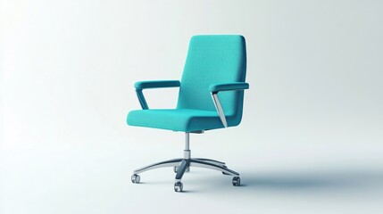 Cyan task chair on white background with isometric minimalist rendering