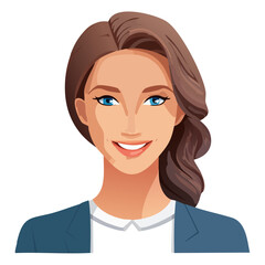 Flat Vector. Portrait of only one Woman. Simple Background.