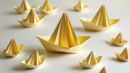 Yellow paper boat fleet