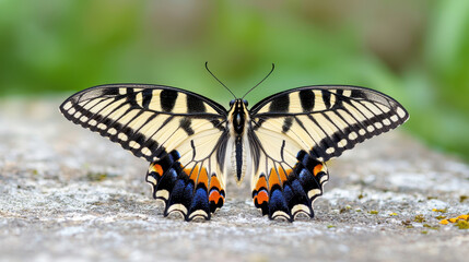 Fototapeta premium Stunning butterfly with intricate patterns and vibrant colors, showcasing its wings natural setting. delicate details and beauty evoke sense