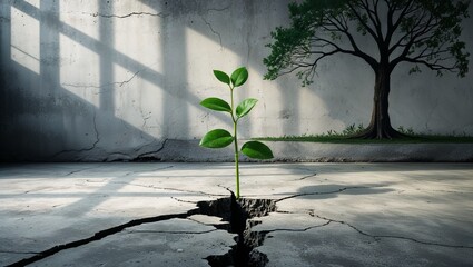 Plant growing through cracked concrete