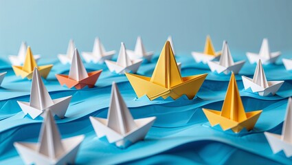 Paper boats on blue waves