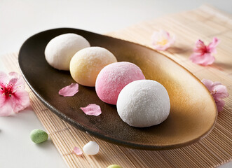 japanische bunte mochi in verschiedenen geschmaksrichtungen