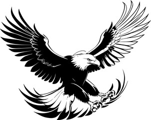Obraz premium Black and White Eagle Vector Illustration - Majestic Bird of Prey