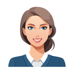 Flat Vector. Portrait of only one Woman. Simple Background.