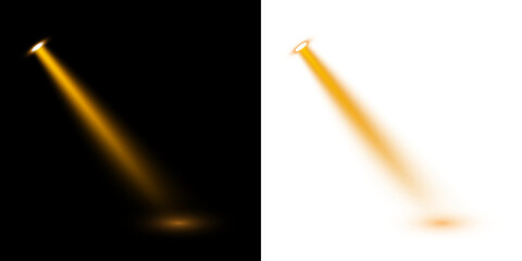 Luminous light beams with golden glow and shadow for scenic, sci-fi or futuristic visual effects