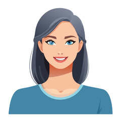 Flat Vector. Portrait of only one Woman. Simple Background.