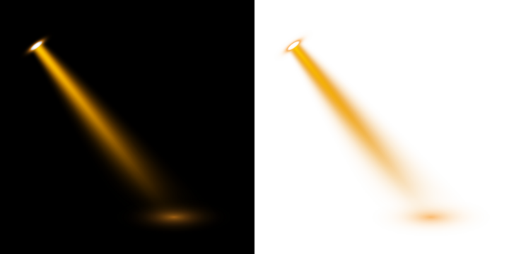 Luminous light beams with golden glow and shadow for scenic, sci-fi or futuristic visual effects