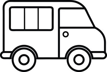Simple Line Drawing of a Vintage Delivery Van Retro Transportation Illustration