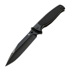 Tactical knife black steel sharp blade weapon military equipment survival on transparent background