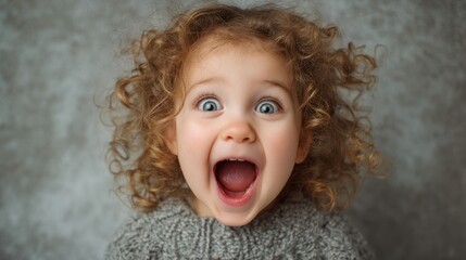 Pure Excitement - Child with wide, sparkling eyes and an open-mouthed smile, radiating joy and energy