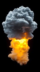 Explosion cloud with vibrant flames against a black background.