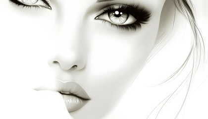 Close-up grayscale portrait of a woman's face.