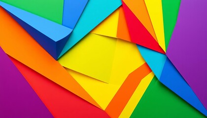 Fototapeta premium Abstract geometric rainbow pattern, vibrant paper cut design, layered triangles forming Pride flag colors, craft, contemporary