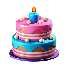 3d render illustration of transparent birthday cake icon isolated on white background