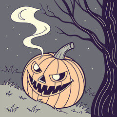 halloween background with pumpkin and bats