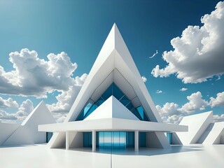 Obraz premium Modern Architectural Design Futuristic White Pyramid Building