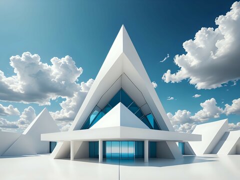 Modern Architectural Design Futuristic White Pyramid Building