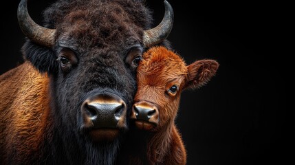 Naklejka premium Bison snuggling baby