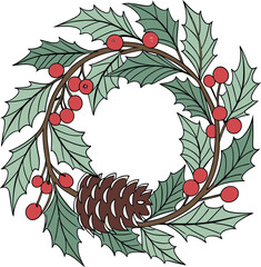 christmas wreath with holly berries