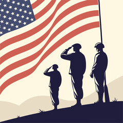 silhouette of american soldier with american flag