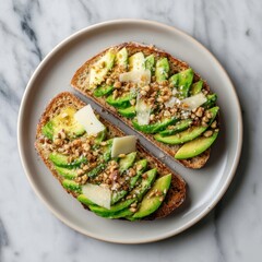 Avocado toast recipe on white background