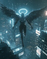 Cybernetic Angel in the City By Generated AI